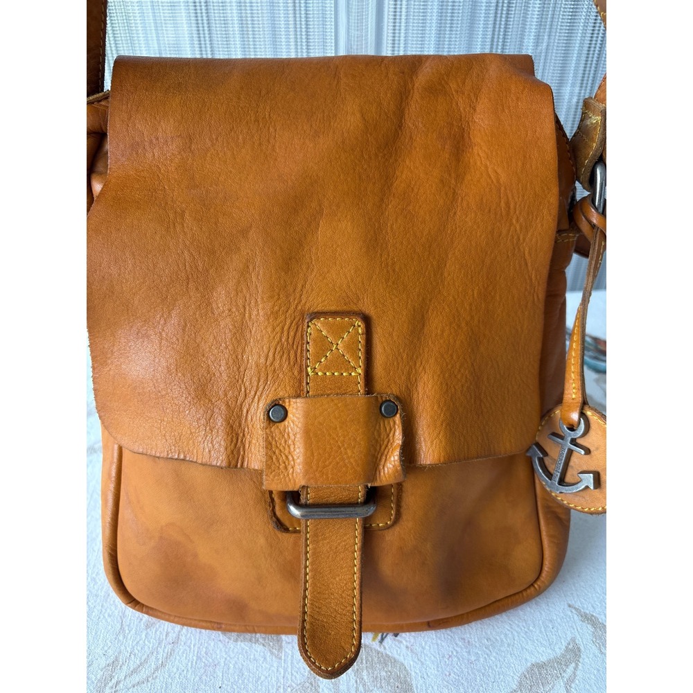 Harbour 2nd Cognac Leather Crossbody Bag Anchor Charm Messenger Purse-see pics